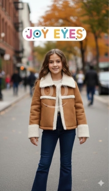 Clothes, Footwear & Accessories in Tripoli - طقم بناتي شتوي جاكيت شامواه ببطانة فرو وبنطلون جينز | Trendy Girls Suede Fur Jacket & Denim Set