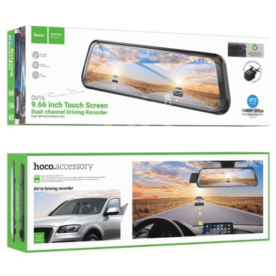 أكسسوارات وقطع غيار للمركبات في بياقوت - hoco. DV16 Dual-Channel Driving Recorder | 9.66" Touch Screen Rearview Mirror Dash Cam