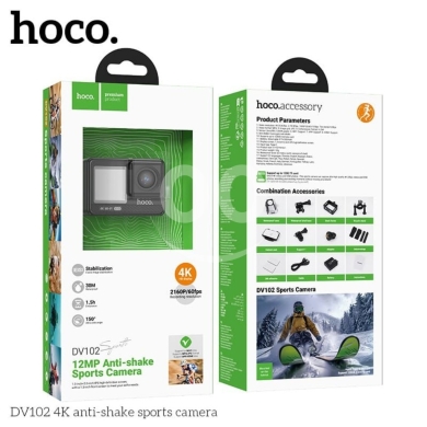 Cameras, Camcorders & Studio Equipment in Biakout - hoco. DV102 4K Sports Action Camera | 12MP Anti-shake Dual Screen Camera with 30M Waterproof Case