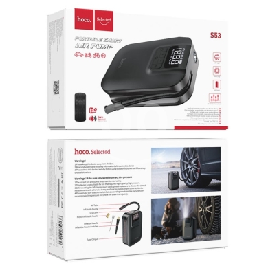 Vehicles accessories in Biakout - hoco. S53 Portable Smart Air Pump | 5000mAh Cordless Tire Inflator with Digital Display & LED Light