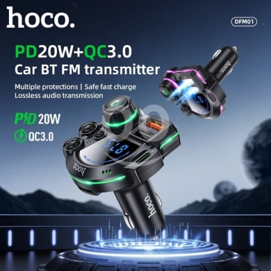 Vehicles accessories in Biakout - hoco. DFM01 Car Bluetooth FM Transmitter | PD 20W & QC 3.0 Dual Port Fast Charger with Lossless Audi