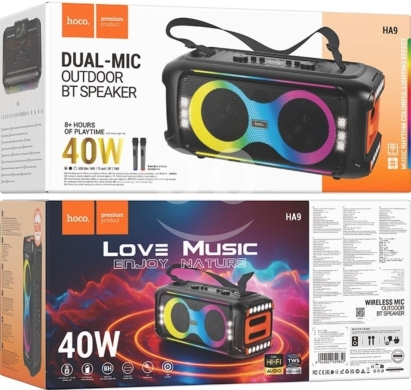 Audio & Stereo in Biakout - hoco. HA9 40W Outdoor Bluetooth Speaker | Portable Dual Wireless Microphone Karaoke Speaker with RGB