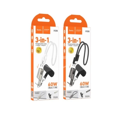 Other Mobile Phones & Accessories in Biakout - hoco. X126 3-in-1 USB-C to USB-C Charging Cable | 60W PD Fast Charge Lanyard & Mobile Phone Holder