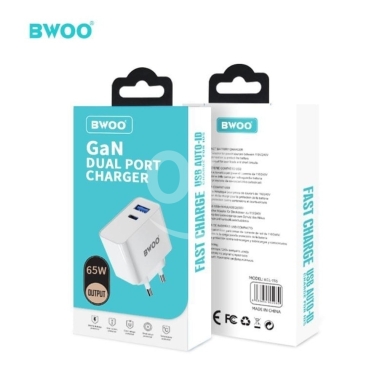 Mobile accessories in Tripoli - BWOO 65W GaN Dual Port Fast Charger - USB-C PD & USB-A - Reliable Power - 25$