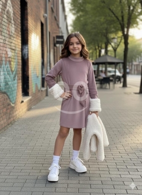 طقم بناتي شتوي 3 قطع فستان بنفسجي وجيلي فرو ناعم | Elegant 3-Piece Girls Winter — 3
