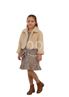 طقم بناتي شتوي 3 قطع فستان بنفسجي وجيلي فرو ناعم | Elegant 3-Piece Girls Winter — 7