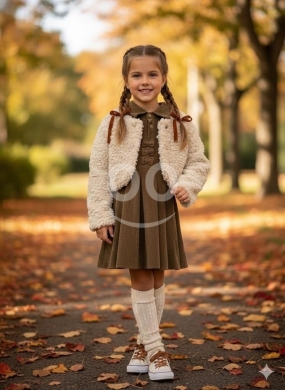 طقم بناتي شتوي 3 قطع فستان بنفسجي وجيلي فرو ناعم | Elegant 3-Piece Girls Winter — 4