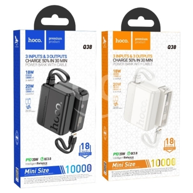 Mobile accessories dans Biakout - Hoco Q38 10000mAh Mini Power Bank - PD 20W Fast Charge, 3 Inputs & 3 Outputs with Built-in Cable