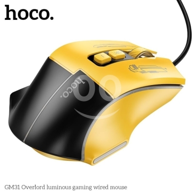 قطع غيار الكمبيوتر وملحقات البرامج في بياقوت - Hoco GM31 Wired Gaming Mouse - 3600 DPI, 7-Color Breathing RGB, 6 Buttons & 1.5m Durable Cable
