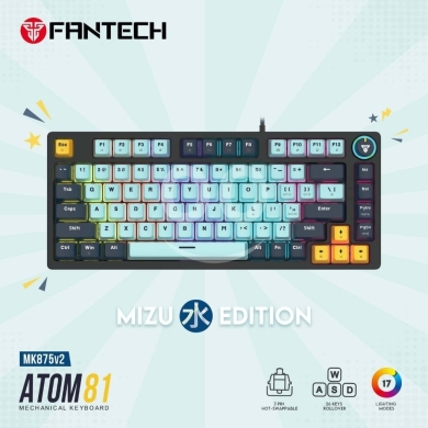 قطع غيار الكمبيوتر وملحقات البرامج في بياقوت - Fantech ATOM 81 MK875v2 Mizu Edition Mechanical Keyboard - 81 Keys, RGB, Hot-Swappable