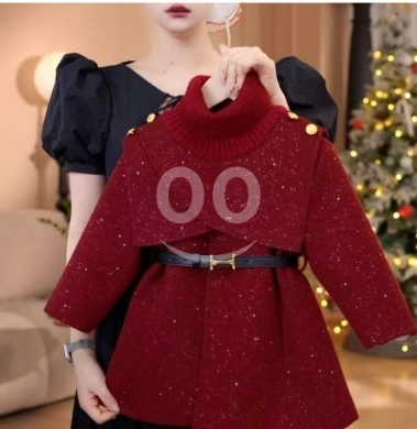 Clothes, Footwear & Accessories in Tripoli - فستان بناتي شتوي خمري لامع مع حزام أنيق | Sparkling Burgundy Winter Girls Dress with Stylish Belt