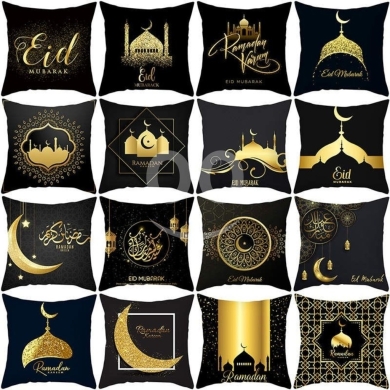 أغطية وسائد رمضانية ديكورية (كوشيات) بتصاميم إسلامية ذهبية فاخرة - زينة مثالية للكنب والم… — 4