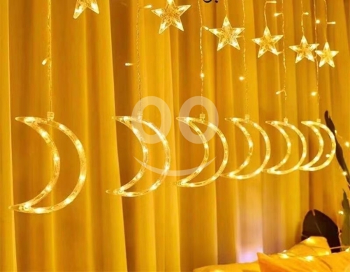 Home & Garden in Beirut City - شريط إضاءة شلال رمضان بتصميم هلال ونجوم - ستارة ليد (LED) ساحرة لتزيين الجدران والنوافذ في العيد