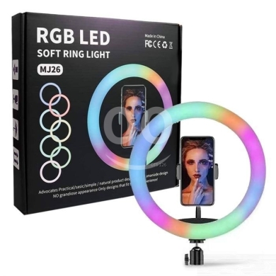 Mobile accessories dans Arabe el-Jal - مصباح حلقي RGB LED MJ26 مقاس 10 إنش مع حامل جوال | RGB LED Ring Light 26cm MJ26 with Phone Clip