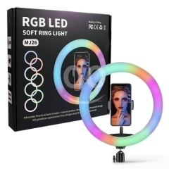 مصباح حلقي RGB LED MJ26 مقاس 10 إنش مع حامل جوال | RGB LED Ring Light 26cm MJ26 with Phone Clip