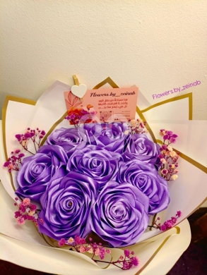 بوكيه ورد ستان بنفسجي يدوم للأبد | Purple Everlasting Satin Rose Bouquet — 2