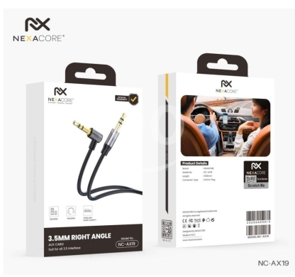 Mobile accessories in Arab el-Jal - كابل نيكسا كور AUX موديل NC-AX19 بزاوية قائمة 90 درجة بقطر 3.5 ملم | NEXACORE 3.5mm Right Angle AUX