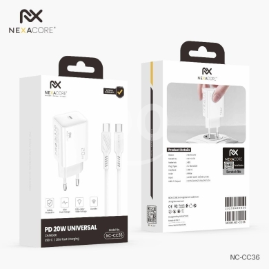 Mobile accessories dans Arabe el-Jal - رأس شاحن نيكسا كور العالمي بقوة 20 واط PD شحن سريع موديل NC-CC36 | NEXACORE 20W Universal PD Fast Ch