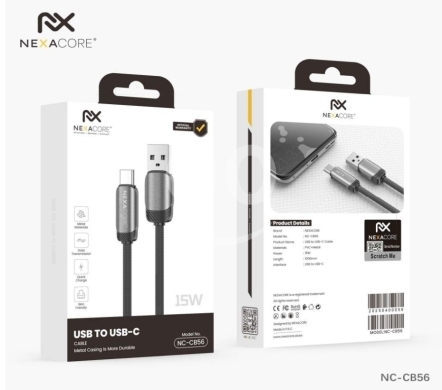 Mobile accessories dans Arabe el-Jal - كابل نيكسا كور USB إلى USB-C بقوة 15 واط موديل NC-CB56 للشحن الآمن | NEXACORE 15W USB to USB-C Cable