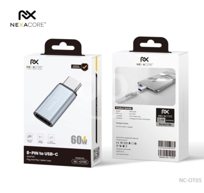 Mobile accessories in Arab el-Jal - محول نيكسا كور من 8-Pin إلى USB-C موديل NC-OT05 لتحويل الشحن ونقل البيانات | NEXACORE 8-Pin to USB-C