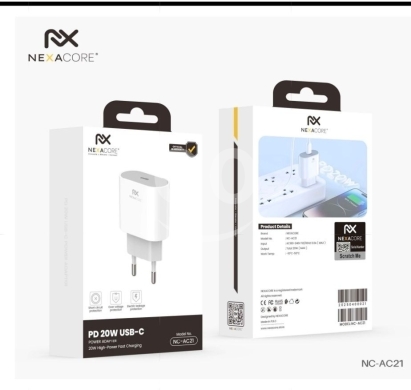 Mobile accessories in Arab el-Jal - رأس شاحن نيكسا كور بقوة 20 واط PD منفذ USB-C موديل NC-AC21 | NEXACORE 20W PD USB-C Power Adapter