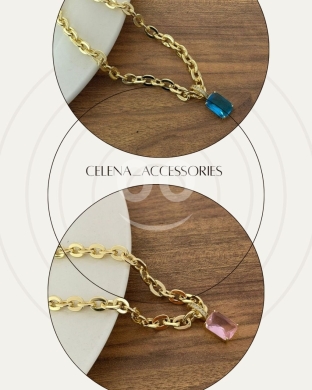 Clothes, Footwear & Accessories in Beirut City - عقد ذهبي "جنزير" بتعليقة حجر | Elegant Gold-Plated Chain Necklace with Radiant Emerald-Cut Stone