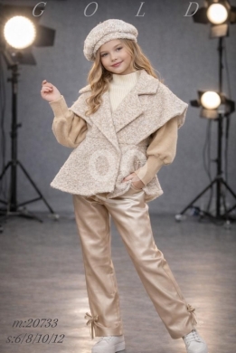 طقم بناتي شتوي فاخر جاكيت صوف وبنطلون جلد | Elegant Girls Winter Set Wool Jacket & Leathe… — 2