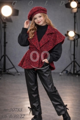 Clothes, Footwear & Accessories in Tripoli - طقم بناتي شتوي فاخر جاكيت صوف وبنطلون جلد | Elegant Girls Winter Set Wool Jacket & Leather Pants