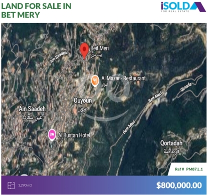 Lands for sale in Beit Meri - 1290 m2 land for sale in Bet MeryPM87L1