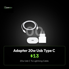 شاحن آبل 20 واط مع كابل لايتنينج، شحن سريع وآمن | Apple 20W USB-C Adapter with Lightning Cable