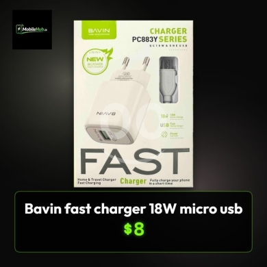 اكسسوارات الهاتف المحمول في الضاحية - شاحن بافين 18 واط سريع مع كابل ميكرو USB، أداء موثوق | Bavin 18W Fast Charger with Micro USB Cable