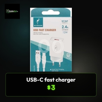 اكسسوارات الهاتف المحمول في الضاحية - شاحن سكاي دولفين 12 واط بمنفذ USB-C، شحن ذكي وآمن للسفر | Skydolphin 12W USB-C Fast Charger SC36T