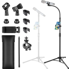 Adjustable Microphone Stand + Phone Holder - Perfect for Singers & Creators!