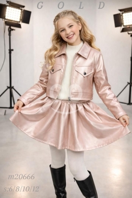 Vêtements, chaussures et accessoires dans Tripoli - طقم بناتي جاكيت وتنورة جلد زهري لامع فاخر | Luxury Pink Metallic Leather Girls Jacket & Skirt Set