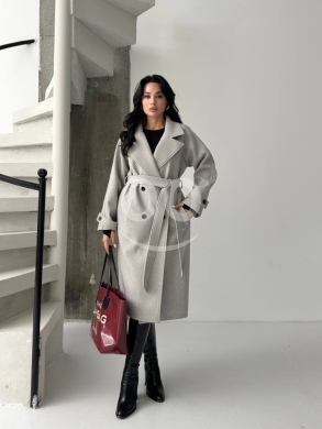Clothes, Footwear & Accessories in Daria - معطف صوف رمادي طويل بتصميم عصري | Elegant Long Grey Wool Coat with Notch Lapel