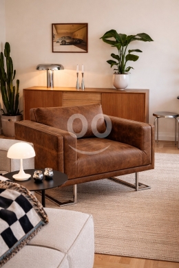 أثاث منزلي آخر في فردان - كرسي ذراعين مكعب من الجلد السويدي البني بتصميم عصري | Brown Faux Suede Cube Armchair Accent Sofa