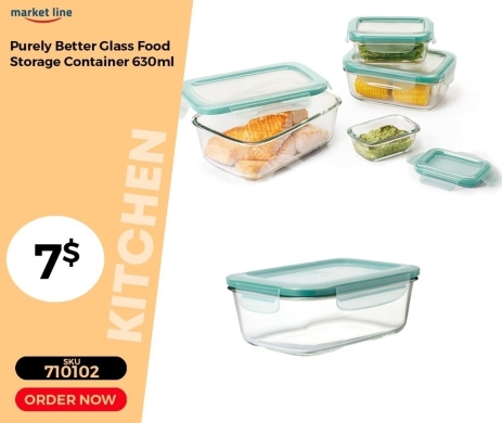 أدوات المطبخ في منصورة - حافظة طعام زجاجية "بيورلي بيتر" سعة 630 مل مع غطاء محكم | Purely Better Glass Food Container 630ml