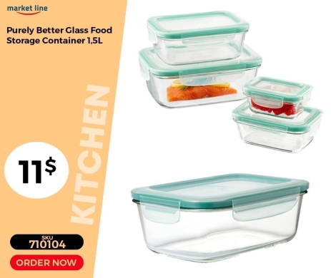 Kitchen appliances in Mansoura - حافظة طعام زجاجية "بيورلي بيتر" سعة 1.5 لتر مع غطاء محكم | Purely Better Glass Food Container 1.5L