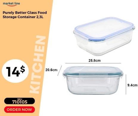 أدوات المطبخ في منصورة - حافظة طعام زجاجية "بيورلي بيتر" سعة 2.3 لتر مع غطاء محكم | Purely Better Glass Food Container 2.3L