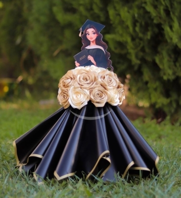 بوكيه ورد ستان أزرق للتخرج والمناسبات | Handmade Blue Satin Rose Bouquet - Graduations/Ev… — 4