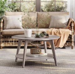 طاولة قهوة مستديرة رمادية بطبقتين | VASAGLE Round Coffee Table Gray 2-Tier