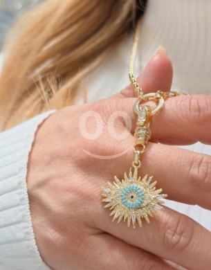 Clothes, Footwear & Accessories in Beirut City - عقد ذهبي راقٍ بتعليقة شمس العين الزرقاء | Elegant Gold-Plated Evil Eye Sun Pendant Necklace