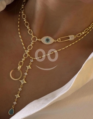 Clothes, Footwear & Accessories in Beirut City - عقد ذهبي متعدد الطبقات بتصميم العين والنجوم | Elegant Layered Gold-Plated Necklace Evil Eye Design