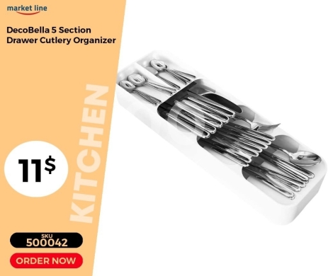 Kitchen appliances in Mansoura - منظم أدراج الملاعق والسكاكين ديكو بيلا - 5 أقسام | DecoBella 5 Section Drawer Cutlery Organizer