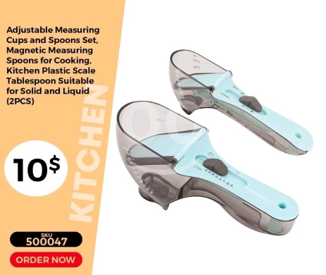 Kitchen appliances in Mansoura - طقم ملاعق وأكواب قياس بلاستيكية قابلة للتعديل قطعتين | 2Pcs Adjustable Measuring Cups and Spoons Set