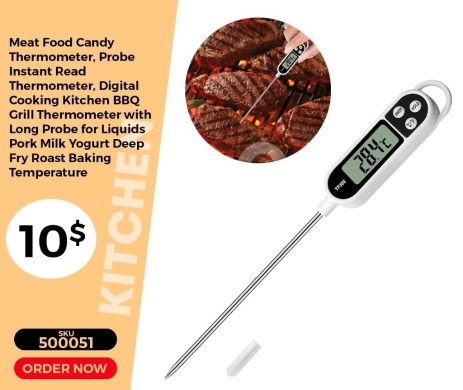 Kitchen appliances in Mansoura - ميزان حرارة رقمي بمسبار طويل للحوم والسوائل | Digital Instant Read Meat & Liquid Probe Thermometer