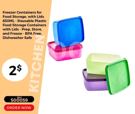 أدوات المطبخ في منصورة - طقم حافظات طعام بلاستيكية ملونة 650 مل مع أغطية | 650ML Colorful Plastic Food Storage Container Set