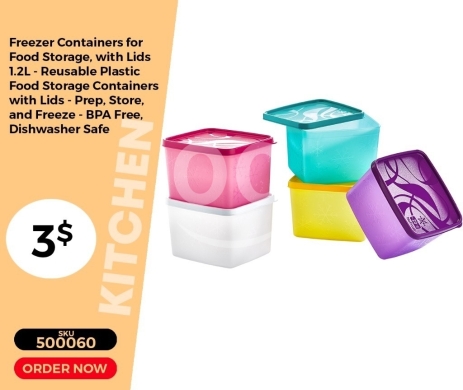 Kitchen appliances in Mansoura - طقم حافظات طعام بلاستيكية ملونة 1.2 لتر مع أغطية | 1.2L Colorful Plastic Food Storage Container Set
