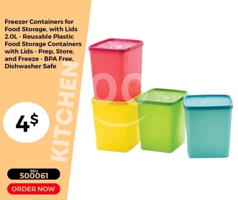 Kitchen appliances in Mansoura - طقم حافظات طعام بلاستيكية ملونة 2 لتر مع أغطية | 2.0L Colorful Plastic Food Storage Container Set