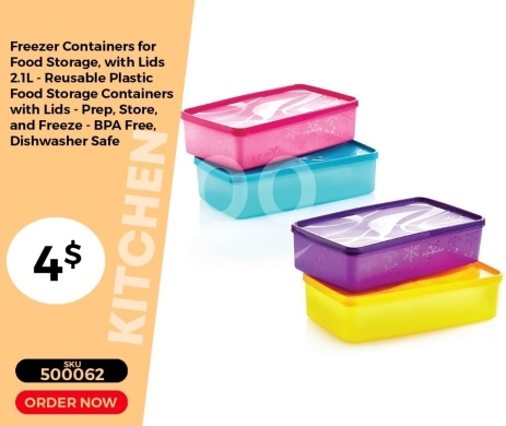 Kitchen appliances in Mansoura - طقم حافظات طعام بلاستيكية ملونة 2.1 لتر مع أغطية | 2.1L Colorful Plastic Food Storage Container Set